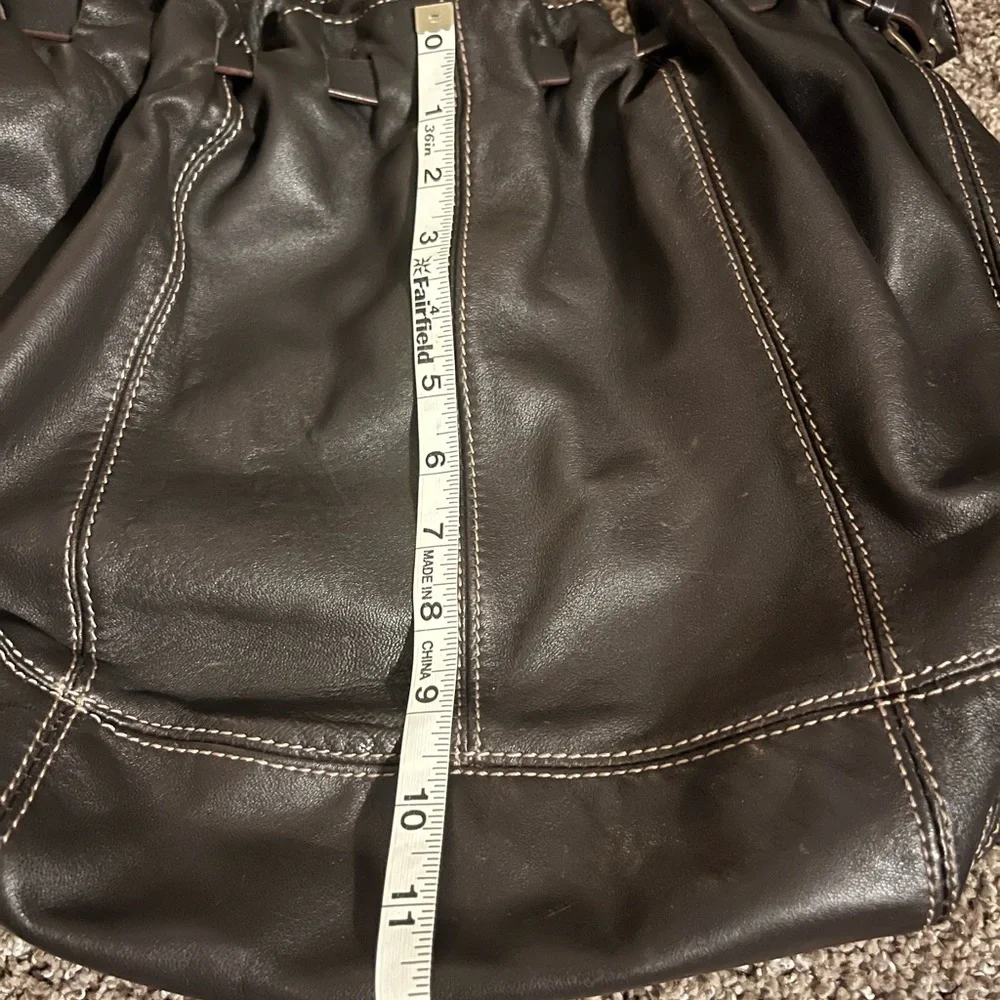 Adrienne Vittadini Black Leather Hobo Bag with Contrast Stitching